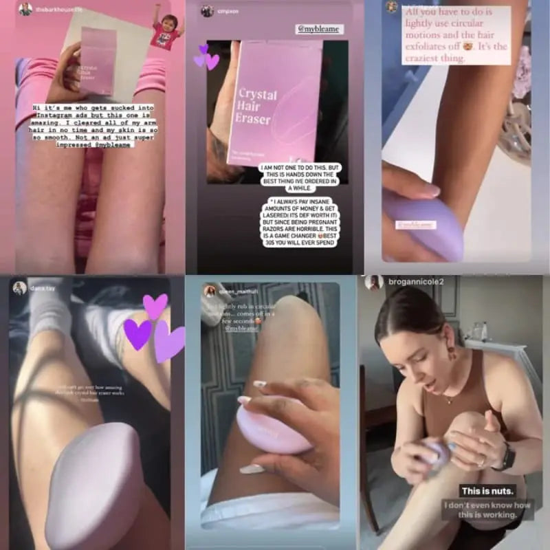 Collage avis clients - Résultats variés gomme capillaire Crystal sur tout le corps