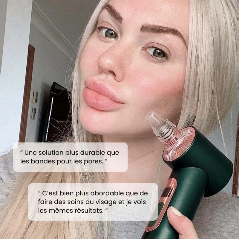 Avis client satisfait - Femme avec LumiDerm Pro+ émeraude et notation 5 étoiles